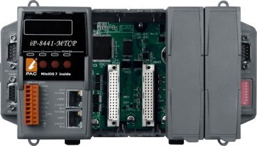 8-slotowy wbudowany kontroler, CPU 80186 80 MHz, SRAM 768 KB, 512 KB Flash, 2x 10/100 Base-TX, 5x COM, Modbus